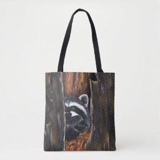 Mama and Baby Racoon Painting Tote Bag