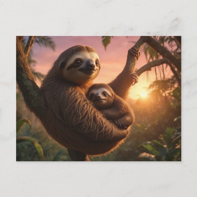 Mama and Baby Sloth Postcard (Front)