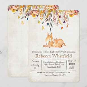 Mama and Deer Fall Leaves Baby Shower Invitation
