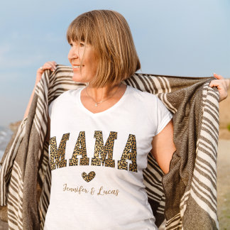 Mama and heart in Leopard Print  with custom names T-Shirt