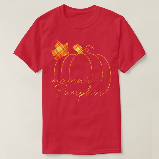Mama and Mama's Pumpkin Buffalo plaid Fall Thanksg T-Shirt (Design Front)