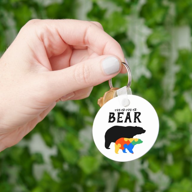 Mama Baby Bear Autism Awareness Key Ring (Hand)