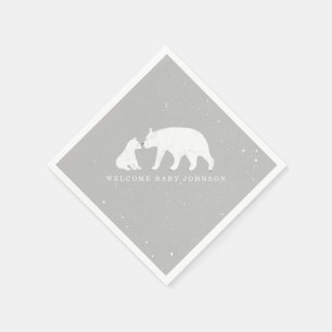 Mama Baby Bear Grey Winter Baby Shower Napkin