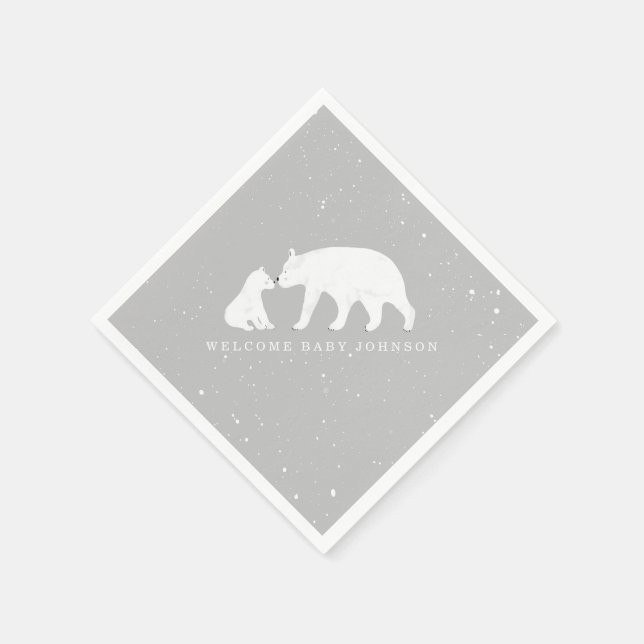 Mama Baby Bear Grey Winter Baby Shower Napkin (Corner)