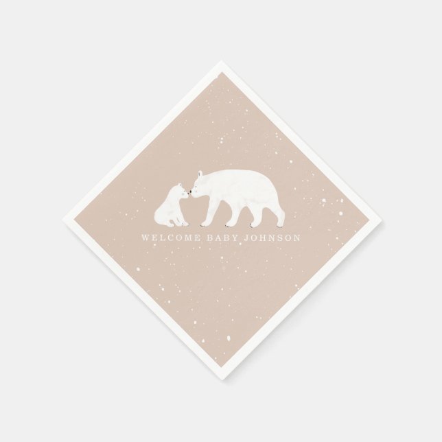 Mama Baby Bear Pink Winter Baby Shower Napkin (Corner)