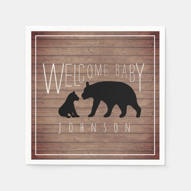 Mama + Baby Bear Wood Baby Shower Napkin (Front)