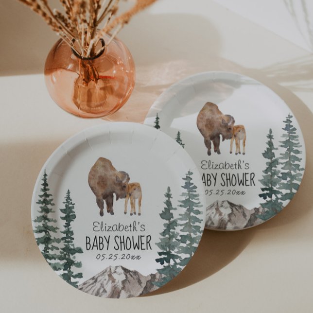 Mama Baby Bison Baby Shower  Paper Plate (Creator Uploaded)