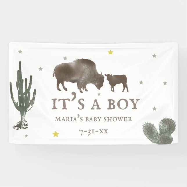 Mama Baby Buffalo Cactus Boy Baby Shower Banner (Horizontal)