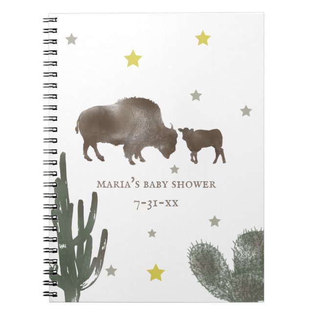 Mama Baby Buffalo Cactus Boy Baby Shower Guest Notebook (Front)