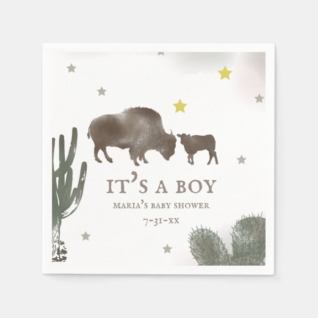 Mama Baby Buffalo Cactus Boy Baby Shower Napkins (Front)