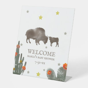 Mama Baby Buffalo Cactus Girl Baby Shower Welcome Pedestal Sign