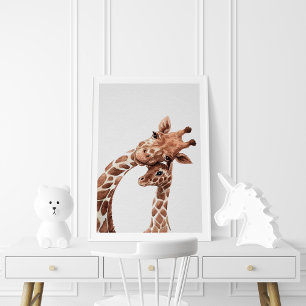 Mama & Baby Giraffe, Watercolor Poster