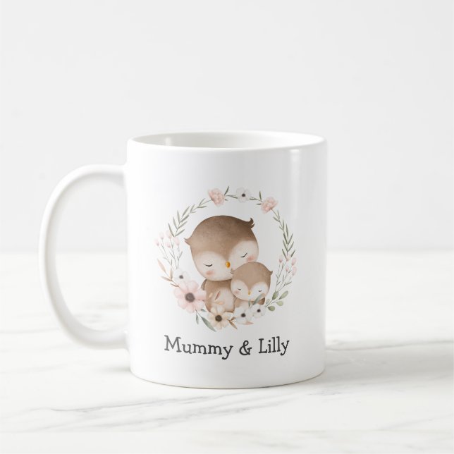 Mama & Baby Owl – Personalised Family Coffee Mug (Left)