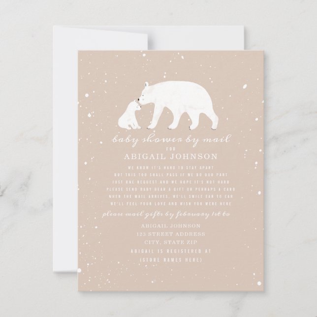 Mama + Baby Polar Bear Pink Baby Shower By Mail Invitation (Front)