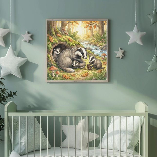 Mama Badger and Her Babies Nursery Poster (Creator Uploaded)