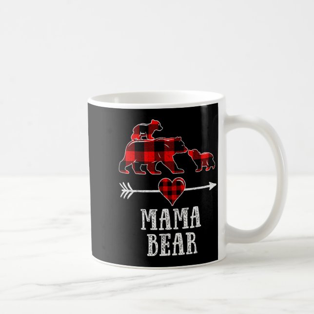 Mama Bear 2 Cubs Shirt, Christmas Mama Bear Plaid  Coffee Mug (Right)