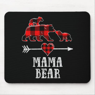 Mama Bear 2 Cubs Shirt, Christmas Mama Bear Plaid Mouse Mat