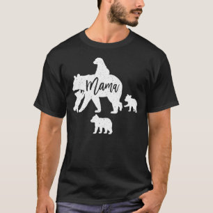 Mama Bear 4 Baby Bear Cubs Following Riding on Bac T-Shirt