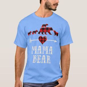 Mama Bear 4 Cubs , Christmas Mama Bear Plaid Pajam T-Shirt