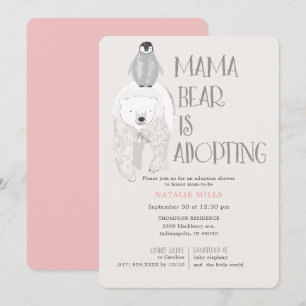 Mama Bear Adoption Pink Girl Baby Shower Invitation
