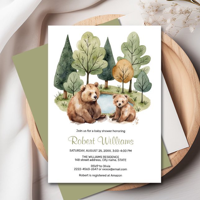 Mama bear adventure awaits baby shower invitation  (“Adorable Watercolor Mama & Baby Bear Invitation – Perfect for a Woodland Baby Shower!”)