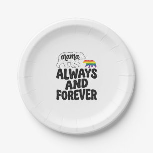 Mama Bear Always And Forever Vintage Rainbow Shirt Paper Plate
