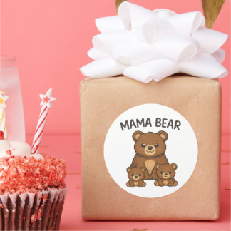 Mama Bear and Baby Bear Cubs Cute Family Cartoon Classic Round Sticker
