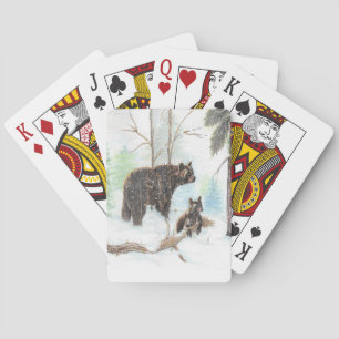 Mama Bear and Baby Playing Cards