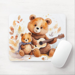 Mama Bear and Cub with Guitar Mouse Mat