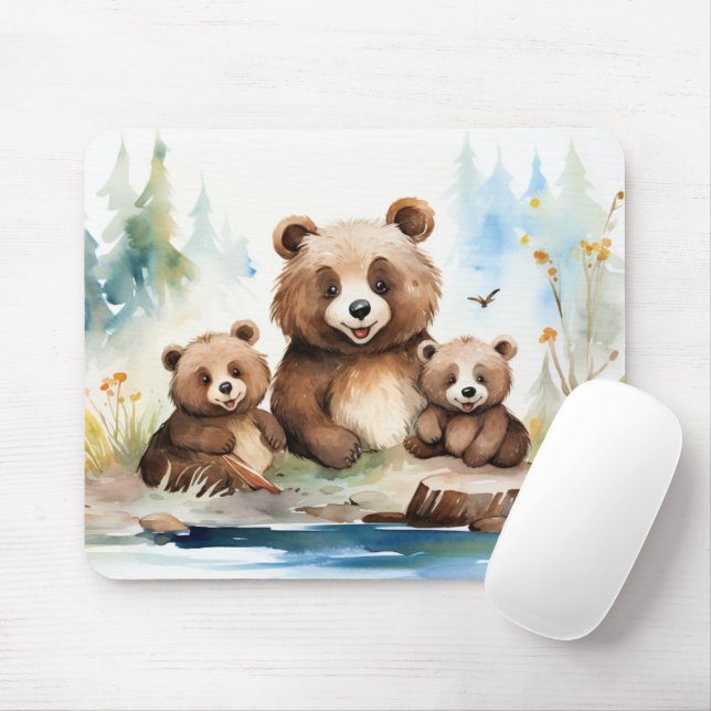 Mama Bear and Cubs  Mouse Mat (With Mouse)