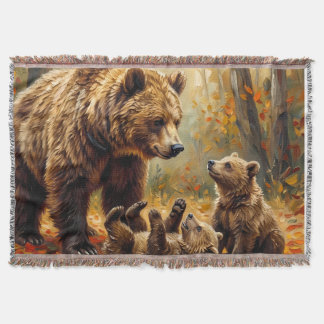 Mama Bear and Cubs Throw Blanket