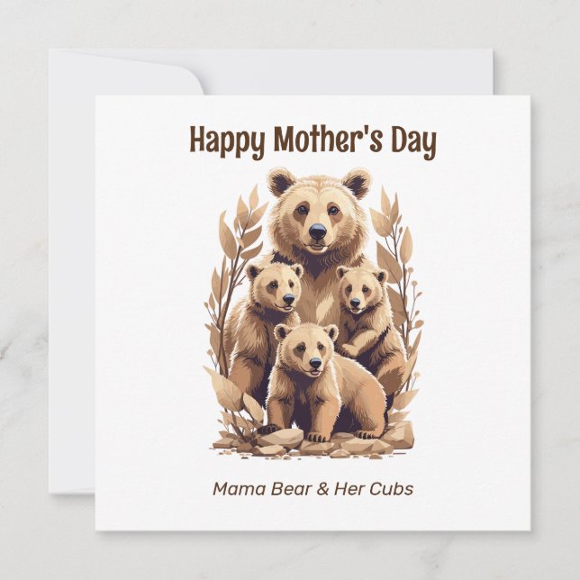 Mama Bear And Her Cubs - Happy Mother's Day Holiday Card (Front)