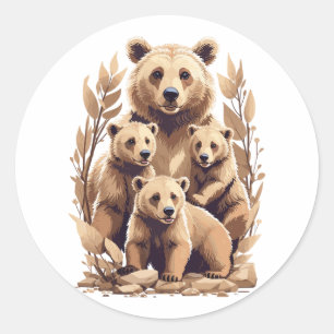Mama Bear And Her Cubs - Wild Love Classic Round Sticker