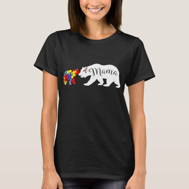 Mama Bear Autism Awareness Hoodie Mum Grandma Wome T-Shirt (Front)