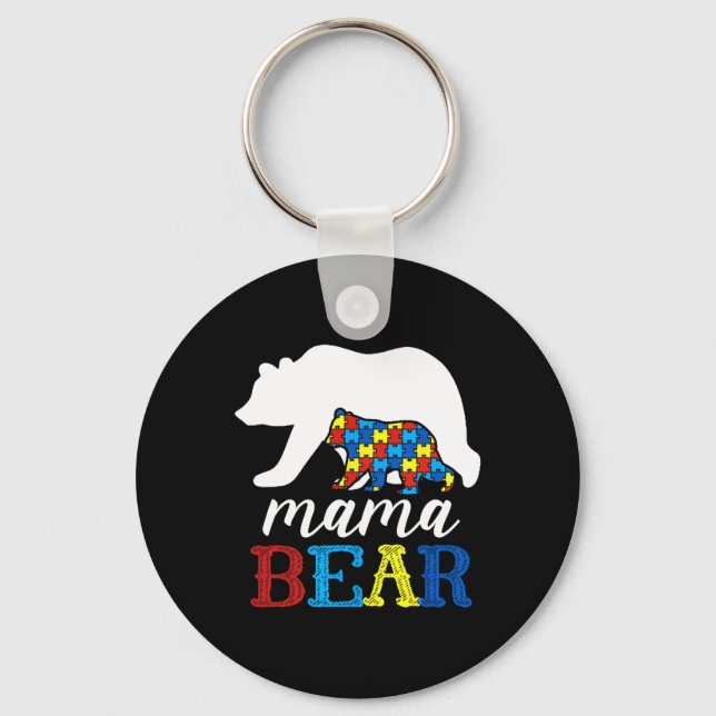 Mama Bear Autism Awareness Puzzle Mum Gift  Key Ring (Front)