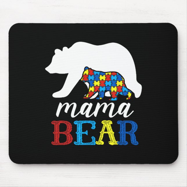 Mama Bear Autism Awareness Puzzle Mum Gift  Mouse Mat (Front)