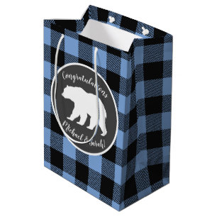 Mama Bear Baby Shower Woodland Lodge Boy Blue Medium Gift Bag