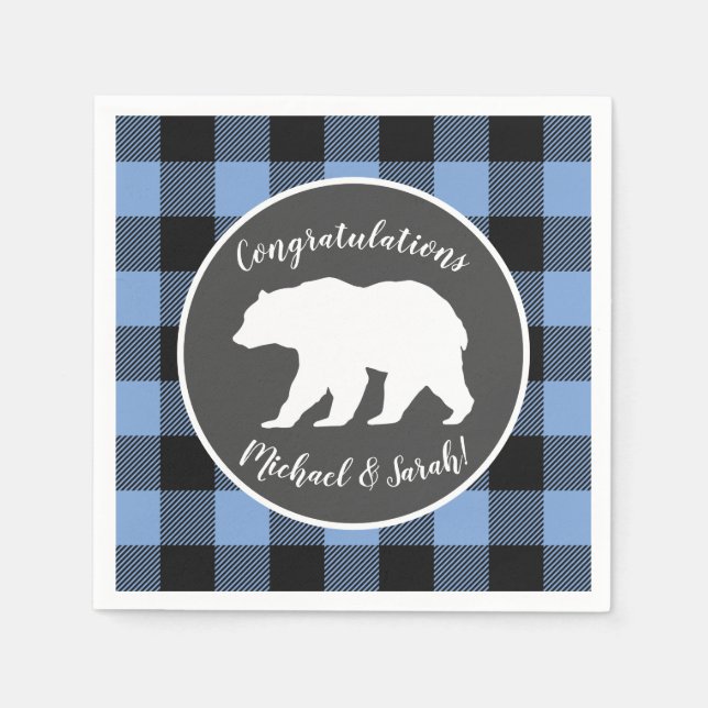 Mama Bear Baby Shower Woodland Lodge Boy Blue Napkin (Front)