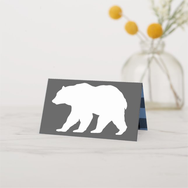 Mama Bear Baby Shower Woodland Lodge Boy Blue Place Card (Front)