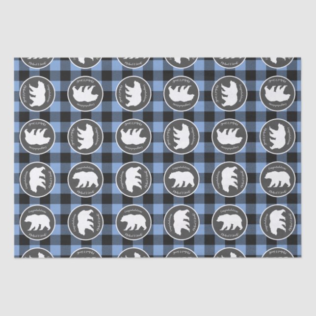 Mama Bear Baby Shower Woodland Lodge Boy Blue Tissue Paper (Front)