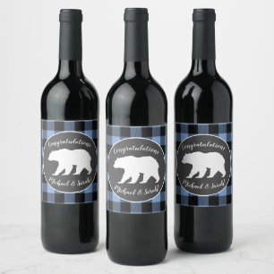 Mama Bear Baby Shower Woodland Lodge Boy Blue Wine Label