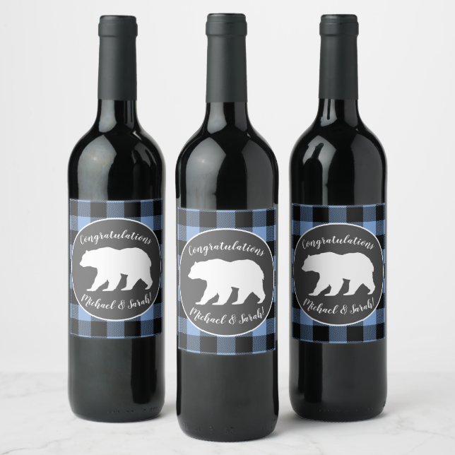 Mama Bear Baby Shower Woodland Lodge Boy Blue Wine Label (Bottles)