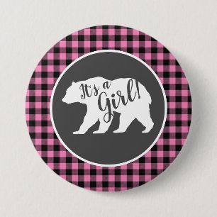 Mama Bear Baby Shower Woodland Lodge Girl Pink 7.5 Cm Round Badge