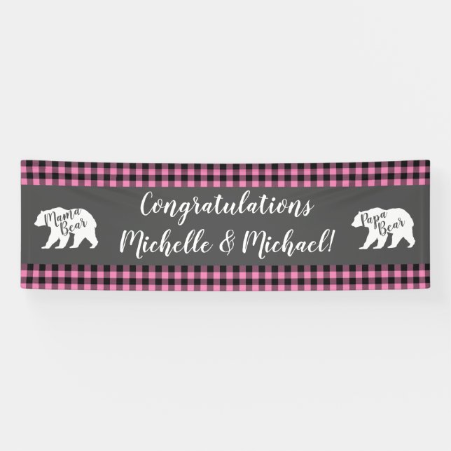 Mama Bear Baby Shower Woodland Lodge Girl Pink Banner (Horizontal)