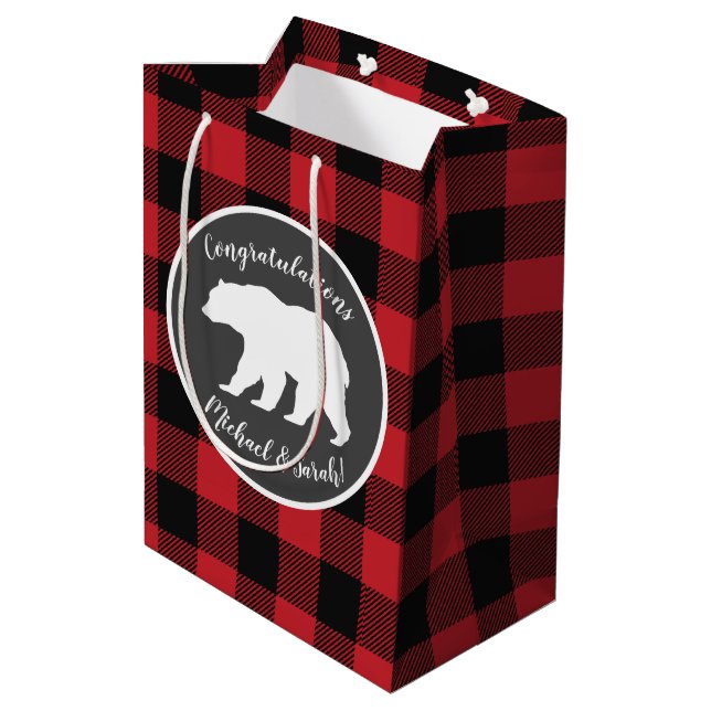 Mama Bear Baby Shower Woodland Lodge Medium Gift Bag (Back Angled)