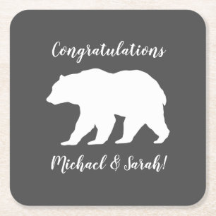 Mama Bear Baby Shower Woodland Lodge Square Paper Coaster