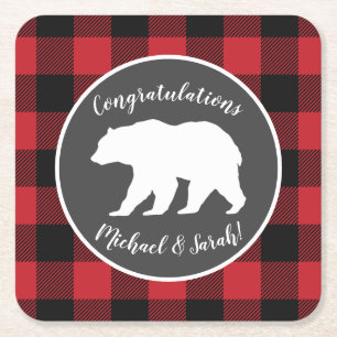 Mama Bear Baby Shower Woodland Lodge Square Paper Coaster