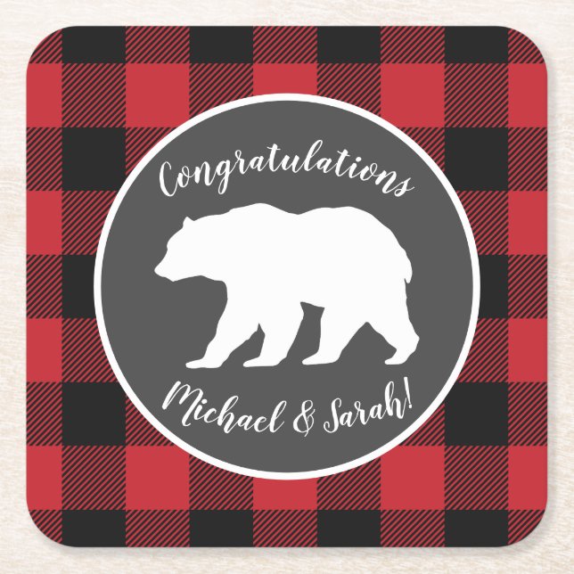 Mama Bear Baby Shower Woodland Lodge Square Paper Coaster (Front)