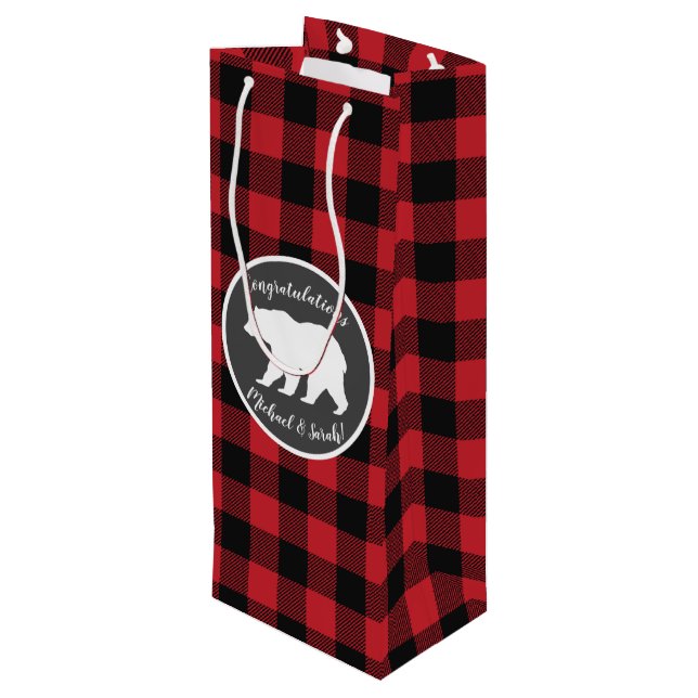 Mama Bear Baby Shower Woodland Lodge Wine Gift Bag (Back Angled)