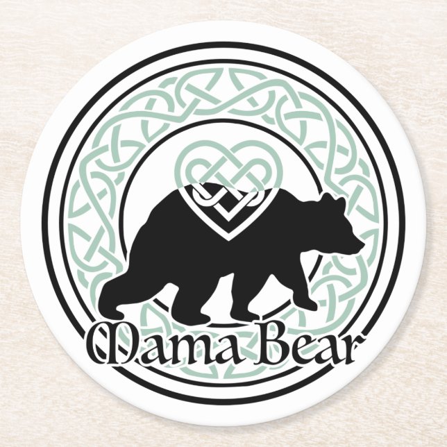 Mama Bear Celtic Circle of Love and Strength Round Paper Coaster (Front)